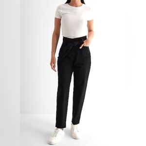 Express Super High Waisted Belted Paperbag Ankle Pants Black size 10R NWT